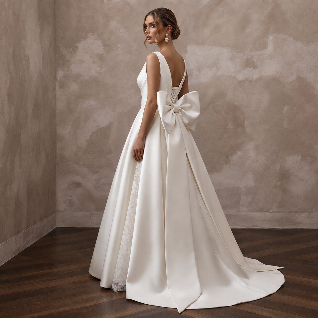 Elegant Satin Wedding Reception Gown - Apparel & Accessories > Clothing > Wedding & Bridal Party Dresses > Wedding Dresses - Mignonette Bridal