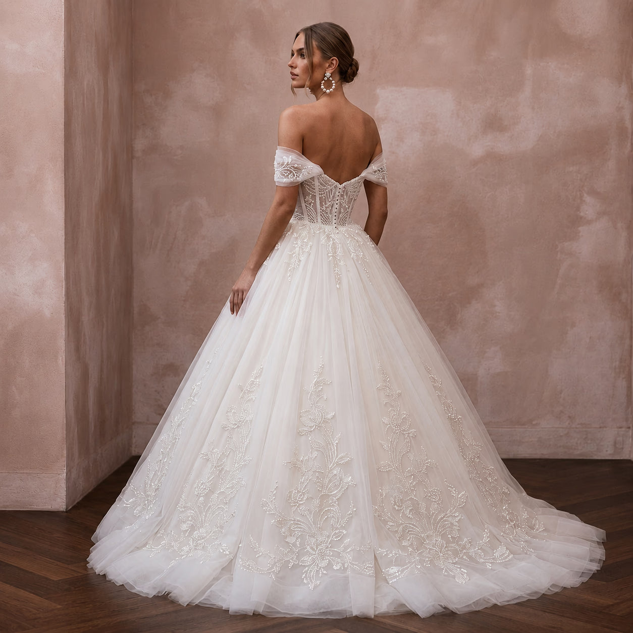 Elegant Tulle Off-the-Shoulder Bridal Dress with Ball Gown Silhouette Secondary image