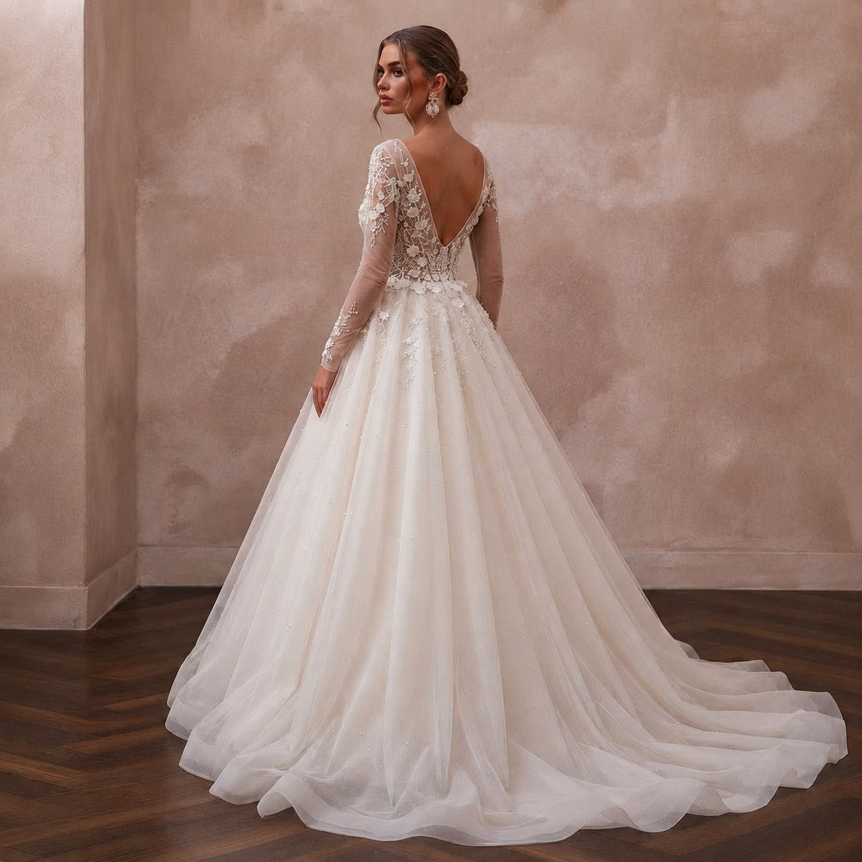 Elegant Tulle Wedding Dress with Long Sleeves and Ball Gown Silhouette Secondary image