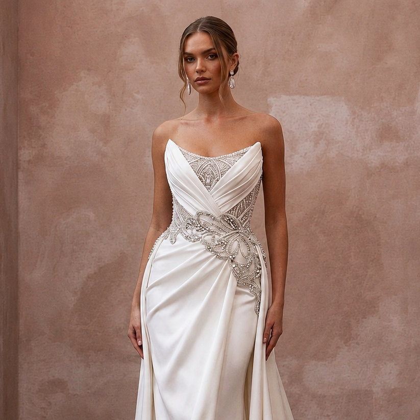 Elegant Wedding Dresses with Crystal Waist Embellishments
