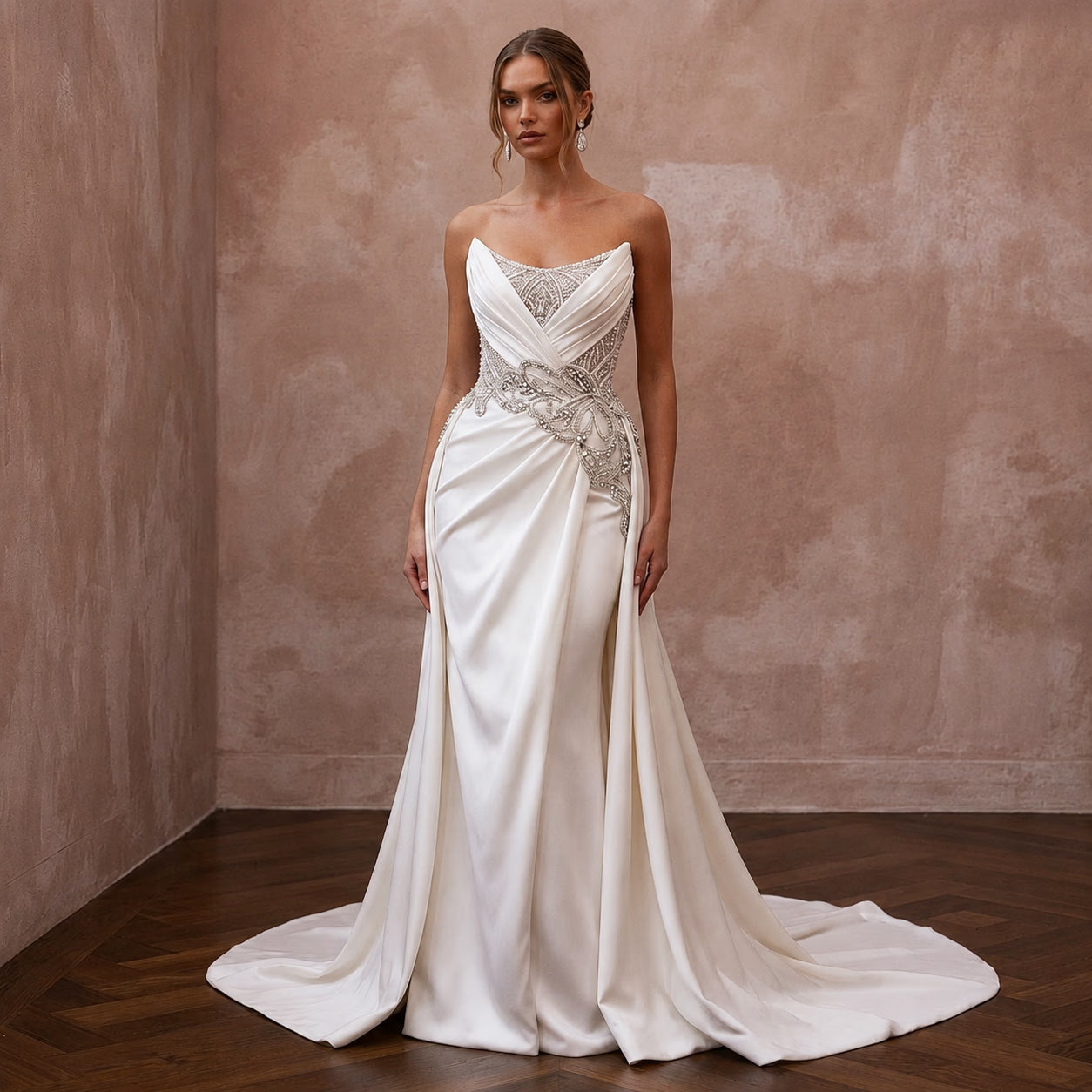 Elegant Wedding Dresses with Crystal Waist Embellishments - Apparel & Accessories > Clothing > Wedding & Bridal Party Dresses > Wedding Dresses - Mignonette