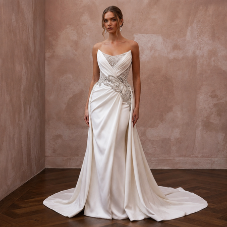 Elegant Wedding Dresses with Crystal Waist Embellishments
