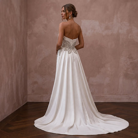 Elegant Wedding Dresses with Crystal Waist Embellishments - Apparel & Accessories > Clothing > Wedding & Bridal Party Dresses > Wedding Dresses - Mignonette