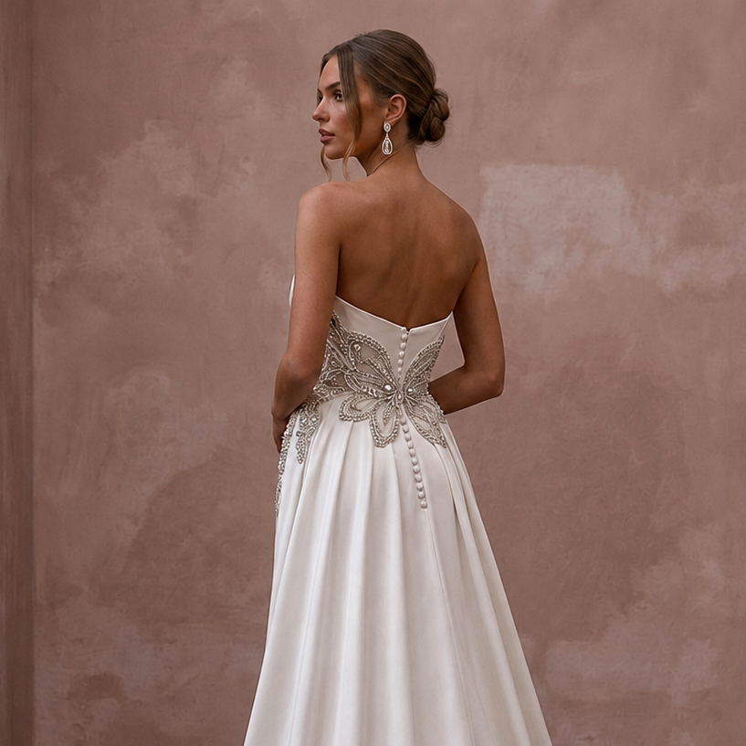 Elegant Wedding Dresses with Crystal Waist Embellishments