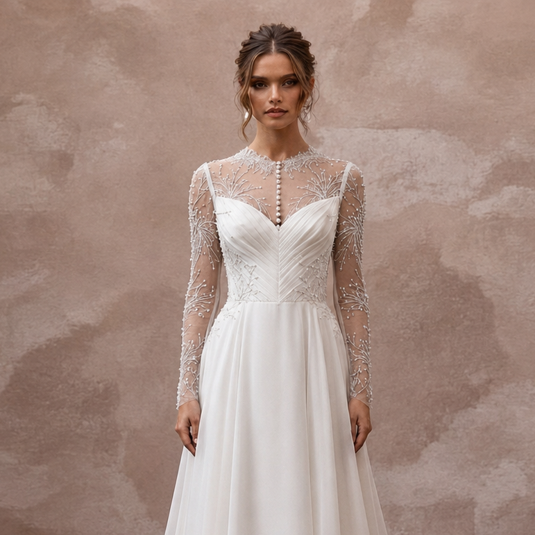 Elegant Wedding Dresses with Pearl Button Closures