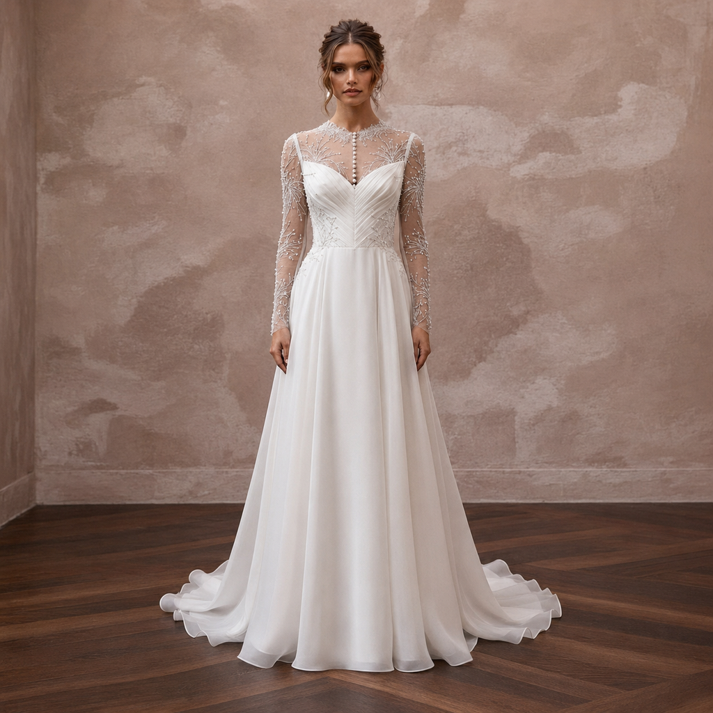 Elegant Wedding Dresses with Pearl Button Closures