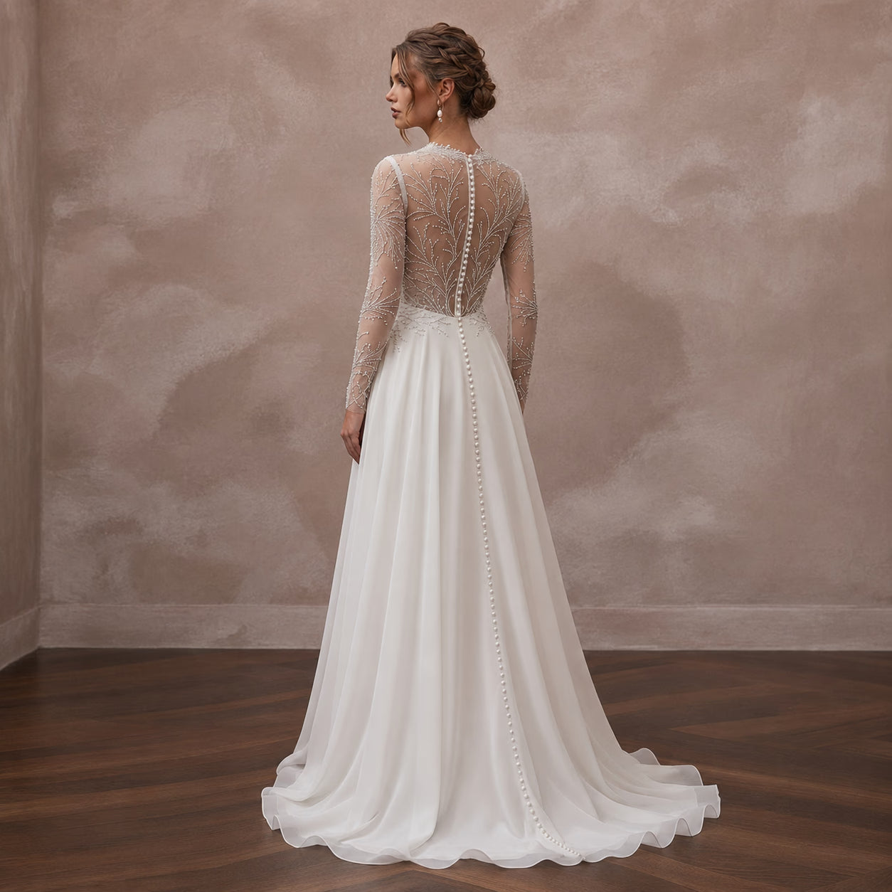 Elegant Wedding Dresses with Pearl Button Closures - Apparel & Accessories > Clothing > Wedding & Bridal Party Dresses > Wedding Dresses - Mignonette