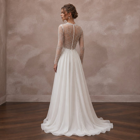 Elegant Wedding Dresses with Pearl Button Closures - Apparel & Accessories > Clothing > Wedding & Bridal Party Dresses > Wedding Dresses - Mignonette