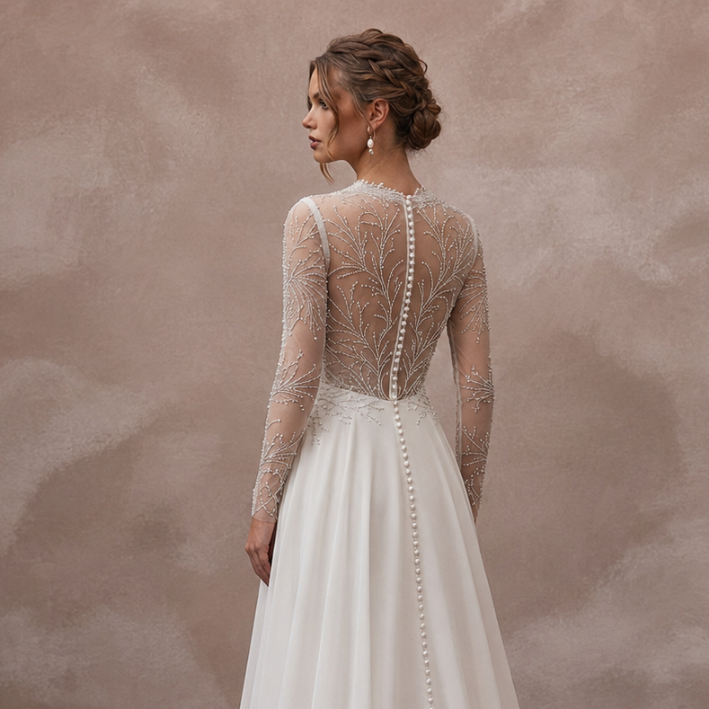 Elegant Wedding Dresses with Pearl Button Closures