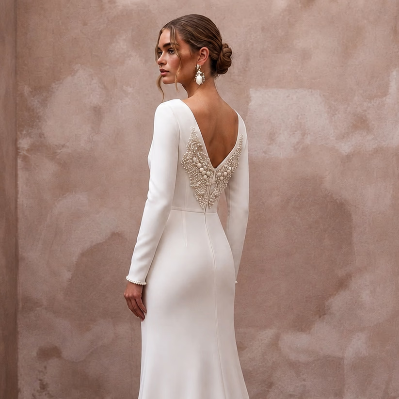 Elegant Wedding Dresses with Pearl Waist Embellishments - Apparel & Accessories > Clothing > Wedding & Bridal Party Dresses > Wedding Dresses - Mignonette Bridal