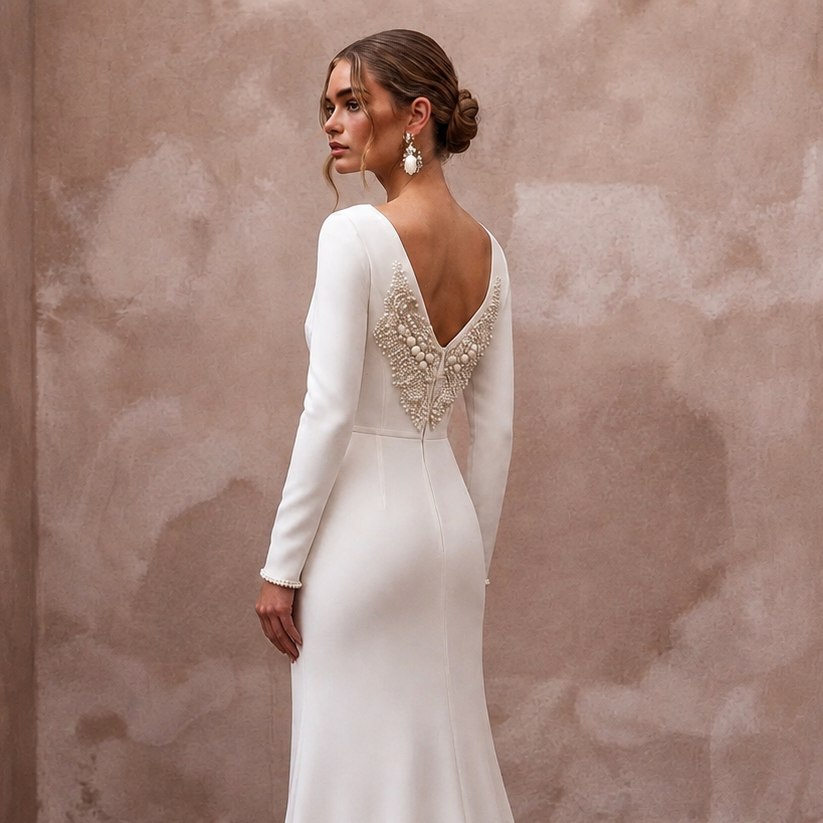 Elegant Wedding Dresses with Pearl Waist Embellishments
