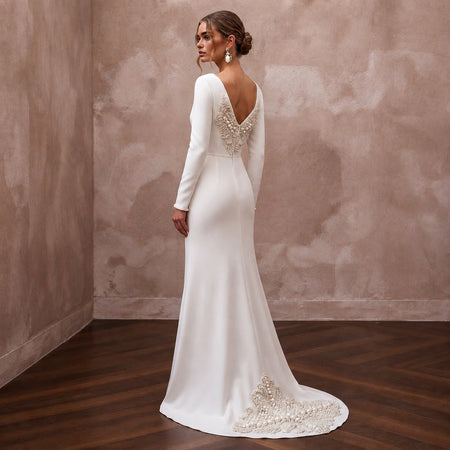 Elegant Wedding Dresses with Pearl Waist Embellishments - Apparel & Accessories > Clothing > Wedding & Bridal Party Dresses > Wedding Dresses - Mignonette Bridal