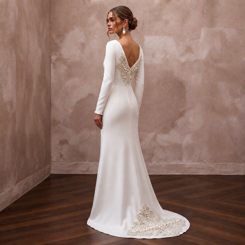 Elegant Wedding Dresses with Pearl Waist Embellishments