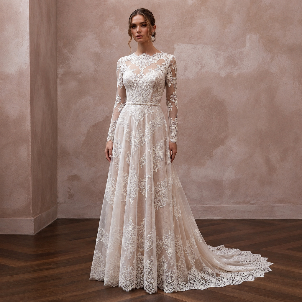 Elegant Wedding Dresses with Scalloped Lace Hemlines