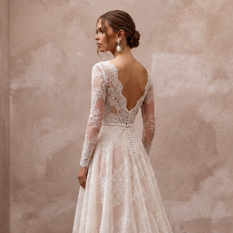 Elegant Wedding Dresses with Scalloped Lace Hemlines - Apparel & Accessories > Clothing > Wedding & Bridal Party Dresses > Wedding Dresses - Mignonette Bridal