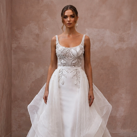 Elegant Wedding Dresses with Silk and Organza Overskirts