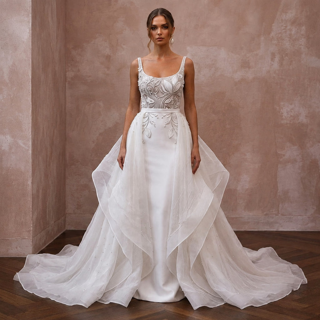 Elegant Wedding Dresses with Silk and Organza Overskirts - Apparel & Accessories > Clothing > Wedding & Bridal Party Dresses > Wedding Dresses - Mignonette Bridal