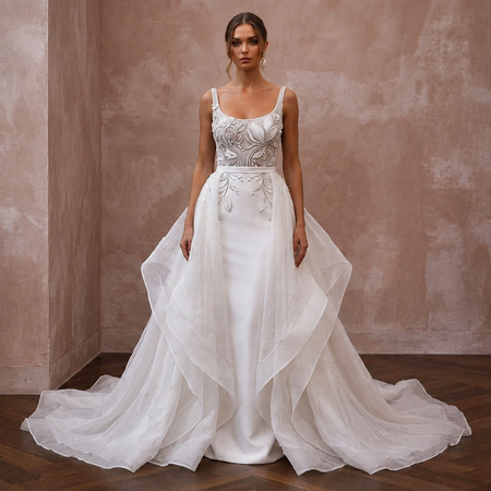 Elegant Wedding Dresses with Silk and Organza Overskirts