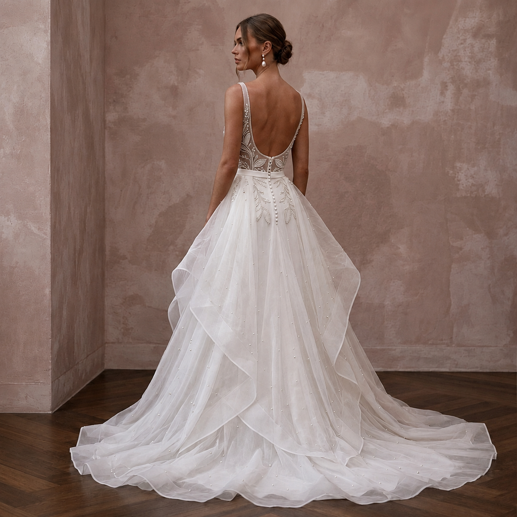 Elegant Wedding Dresses with Silk and Organza Overskirts