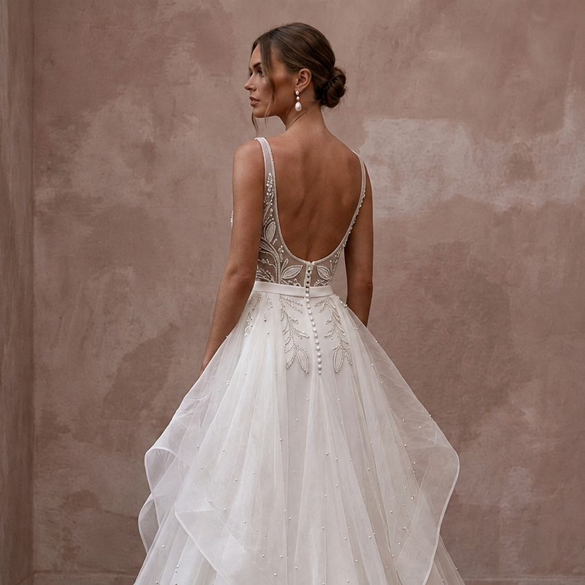 Elegant Wedding Dresses with Silk and Organza Overskirts