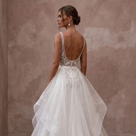 Elegant Wedding Dresses with Silk and Organza Overskirts
