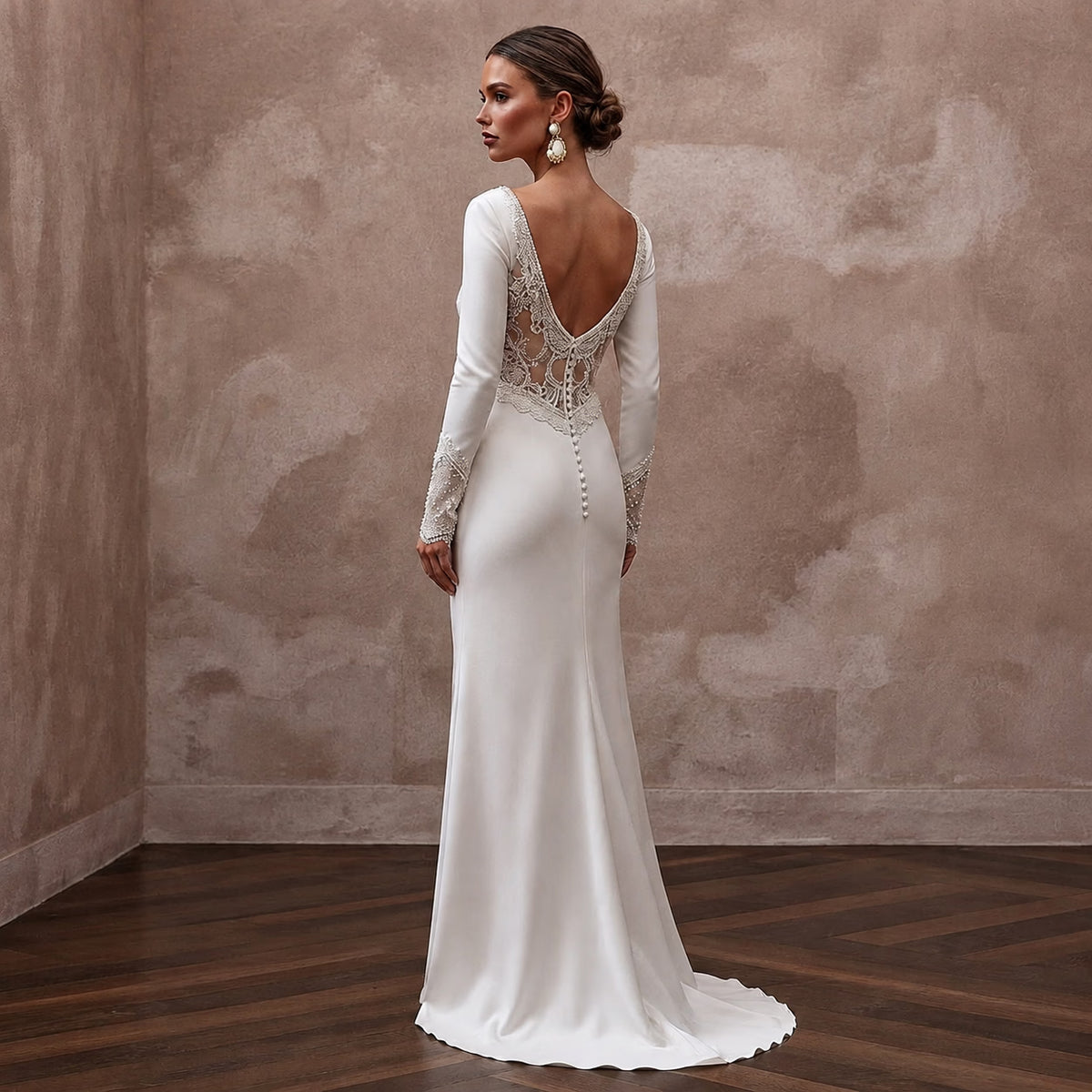 Elegant White Silk Charmeuse Long Sleeve Dress for Engagement - Apparel & Accessories > Clothing > Wedding & Bridal Party Dresses > Wedding Dresses - Mignonette Bridal