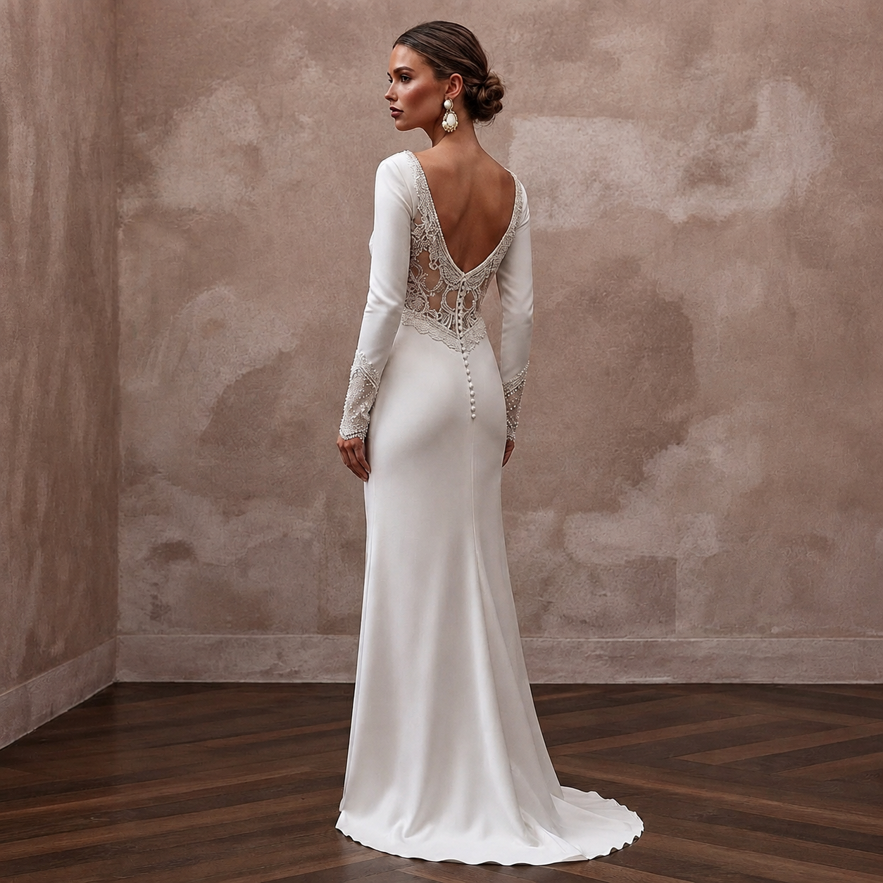 Elegant White Silk Charmeuse Long Sleeve Dress for Engagement Secondary image