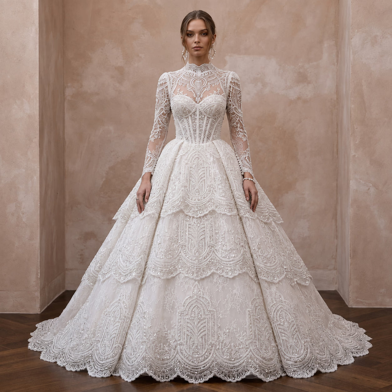 Embellished Lace Wedding Gown for a Black-Tie Ceremony