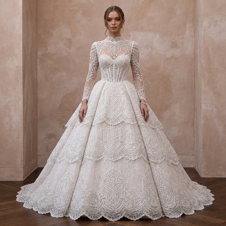 Embellished Lace Wedding Gown for a Black-Tie Ceremony