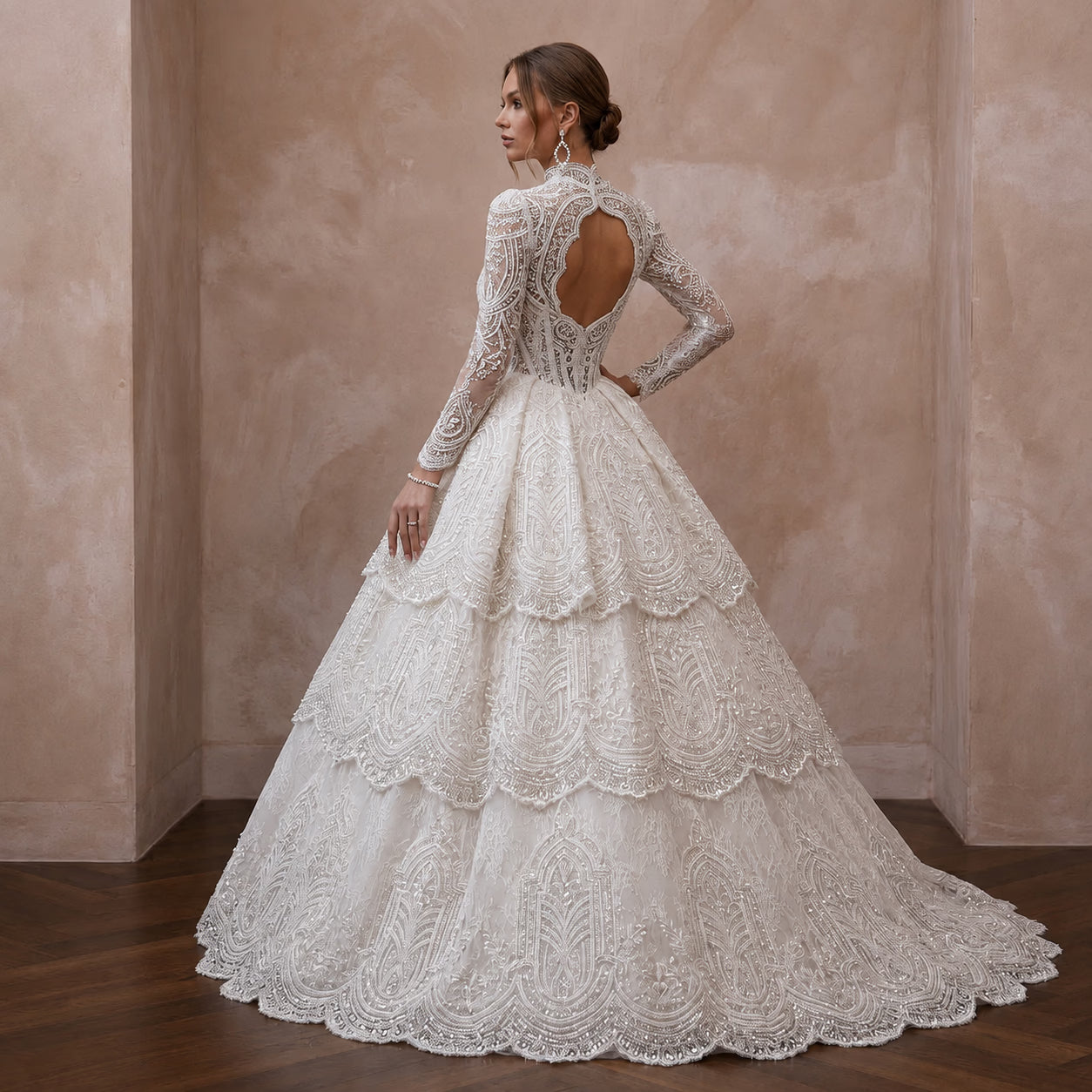 Embellished Lace Wedding Gown for a Black-Tie Ceremony