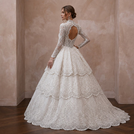 Embellished Lace Wedding Gown for a Black-Tie Ceremony