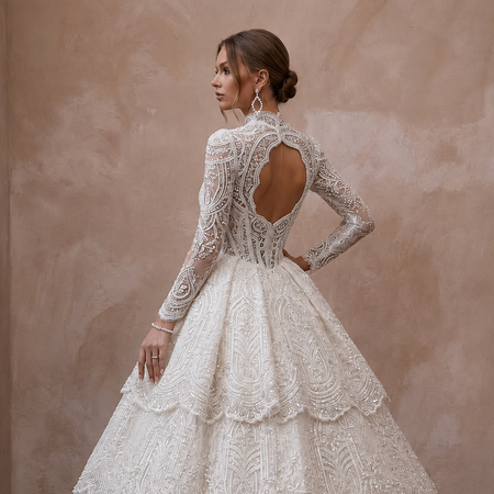 Embellished Lace Wedding Gown for a Black-Tie Ceremony