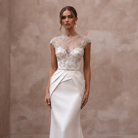 Embroidered Satin Bridal Dress for a Black-Tie Wedding