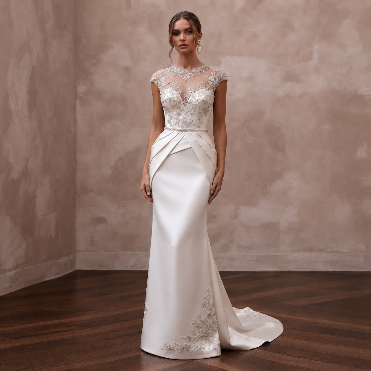 Embroidered Satin Bridal Dress for a Black-Tie Wedding