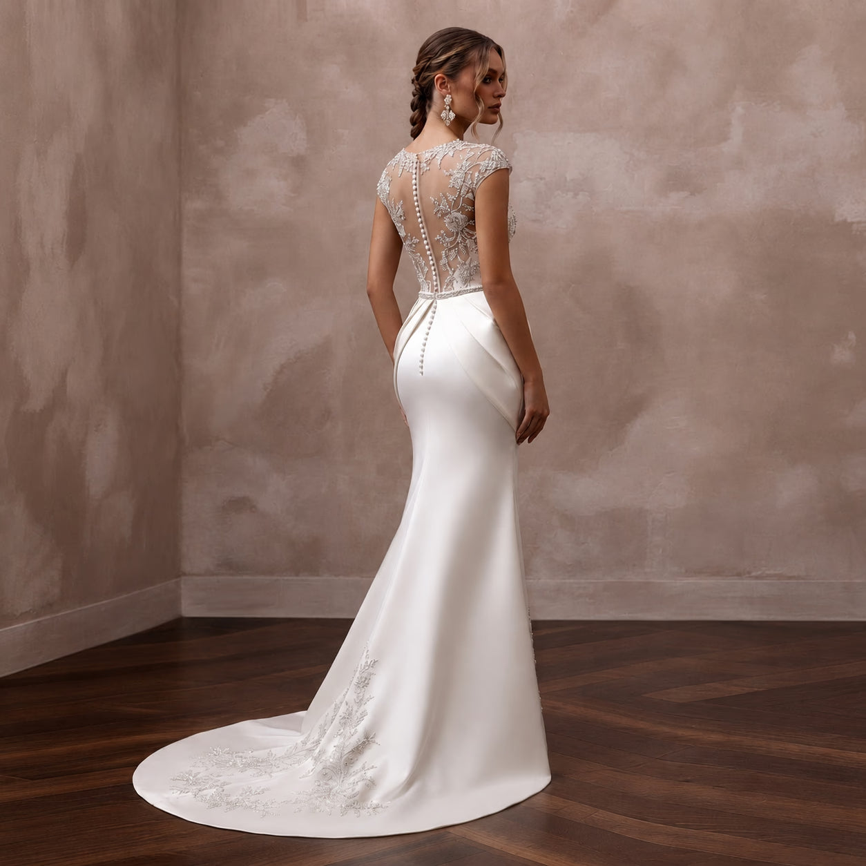 Embroidered Satin Bridal Dress for a Black-Tie Wedding