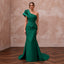 Emerald Green Architectural Faille One-Shoulder Evening Gown