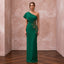 Emerald Green Crepe Asymmetrical Neckline Column Formal Gown