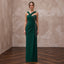 Emerald Green Crepe Asymmetrical Neckline Column Formal Gown