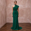 Emerald Green Crepe Asymmetrical Neckline Column Formal Gown - Apparel & Accessories > Clothing > Wedding & Bridal Party Dresses > Wedding Dresses - Mignonette Bridal