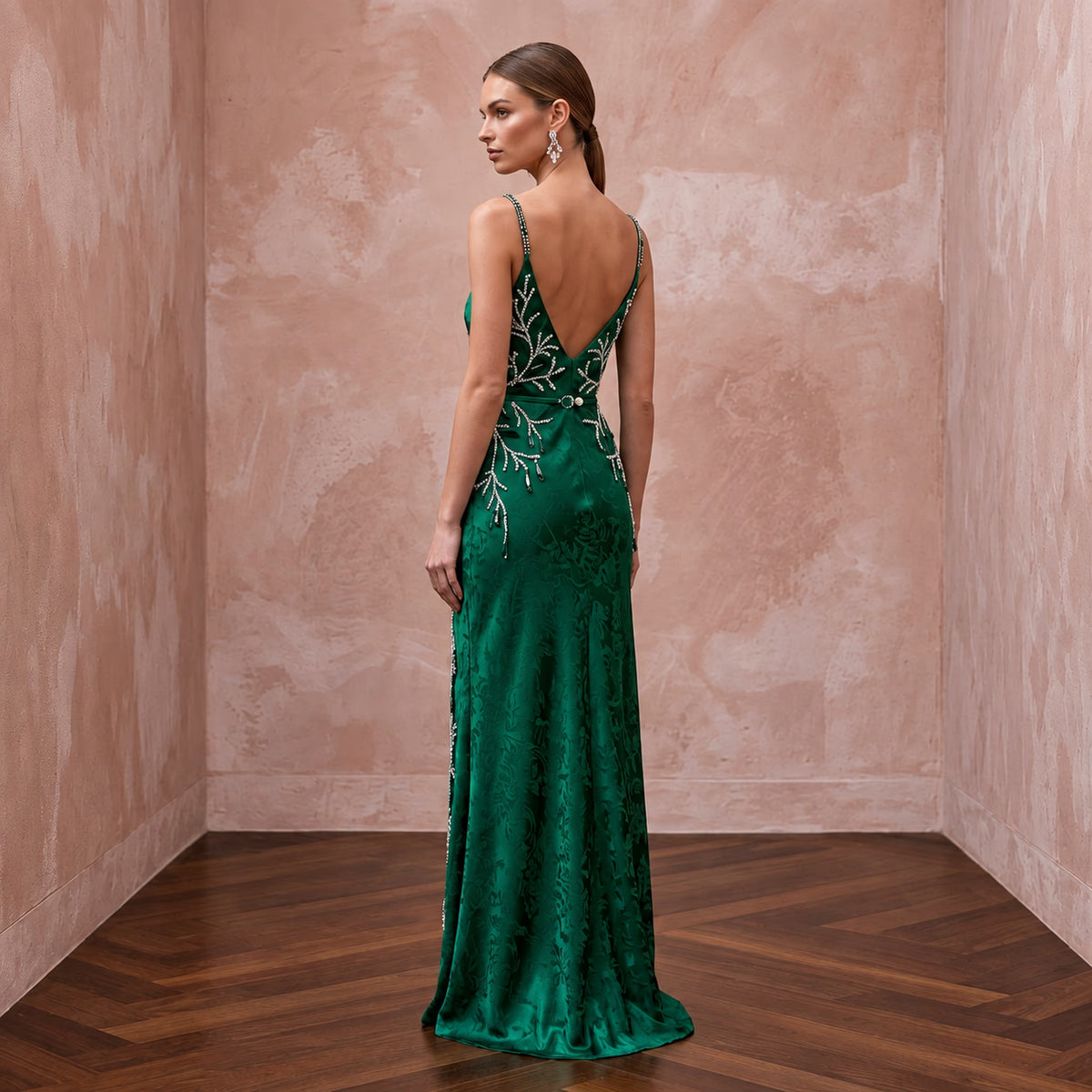 Emerald Green Silk Charmeuse Bias Cut Slip Dress for Winter Gala