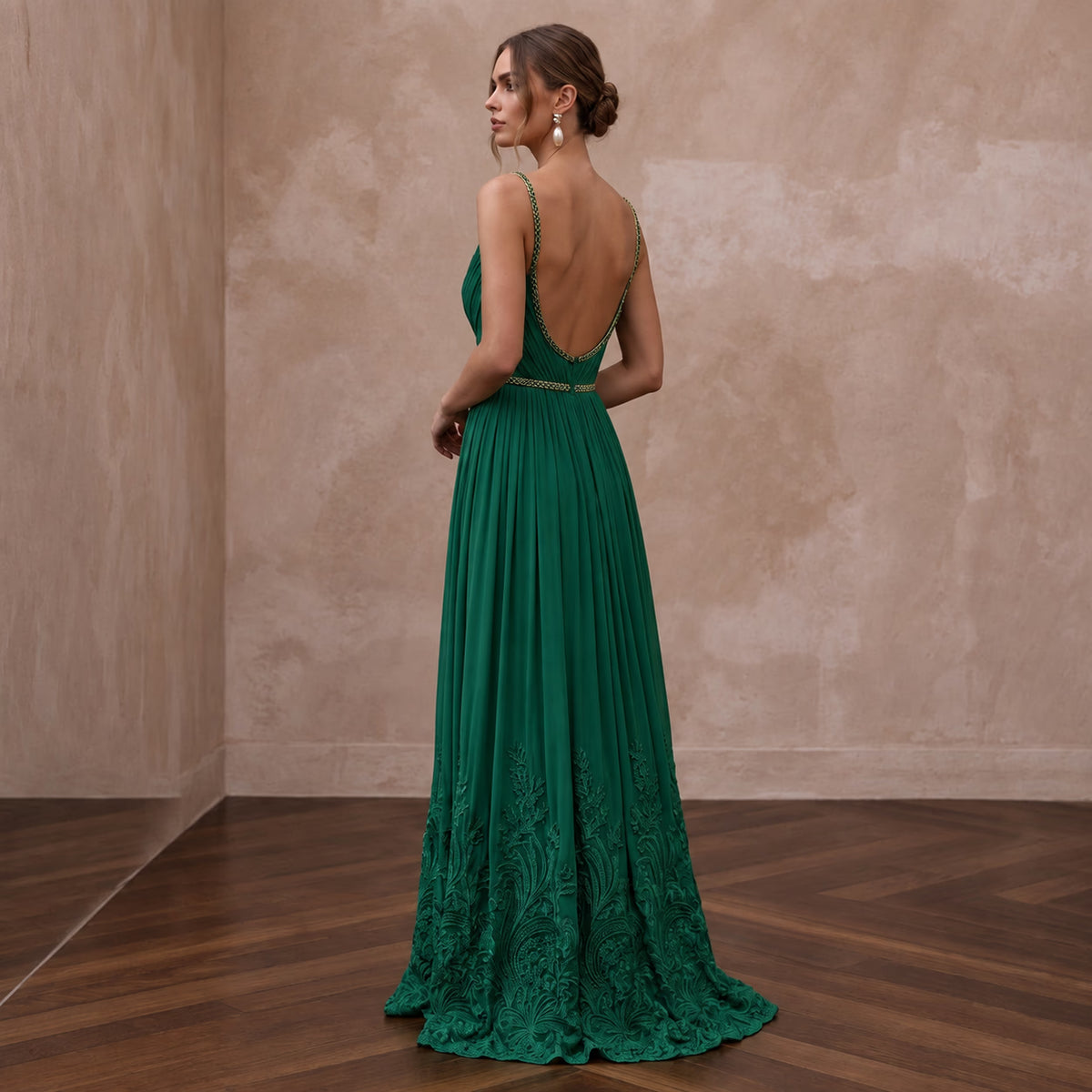 Emerald Green Silk Georgette Draped Cowl Neck Gown - Apparel & Accessories > Clothing > Wedding & Bridal Party Dresses > Wedding Dresses - Mignonette Bridal