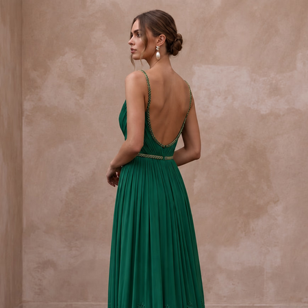 Emerald Green Silk Georgette Draped Cowl Neck Gown - Apparel & Accessories > Clothing > Wedding & Bridal Party Dresses > Wedding Dresses - Mignonette Bridal