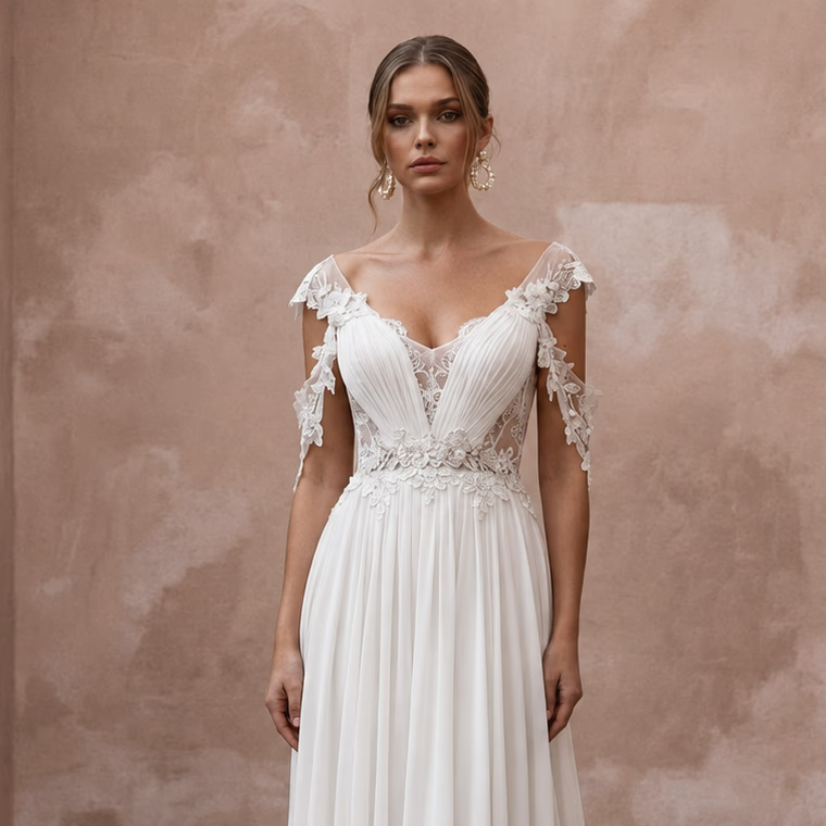 Empire Waist Chiffon Wedding Dresses with Romantic Appeal - Apparel & Accessories > Clothing > Wedding & Bridal Party Dresses > Wedding Dresses - Mignonette