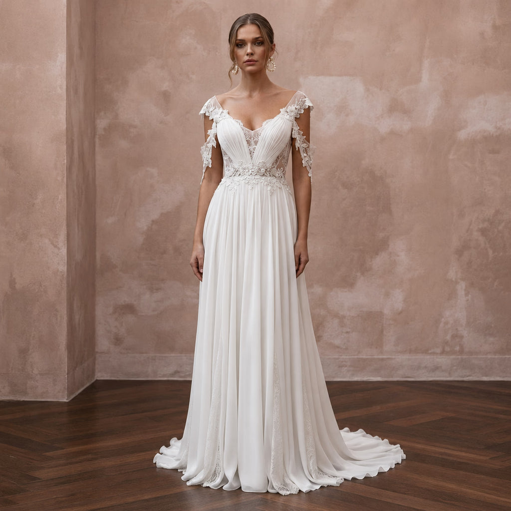 Empire Waist Chiffon Wedding Dresses with Romantic Appeal - Apparel & Accessories > Clothing > Wedding & Bridal Party Dresses > Wedding Dresses - Mignonette