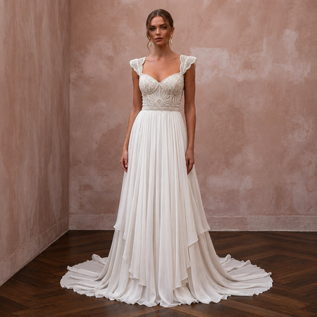 Empire Waist Wedding Dresses with Airy Chiffon Skirts