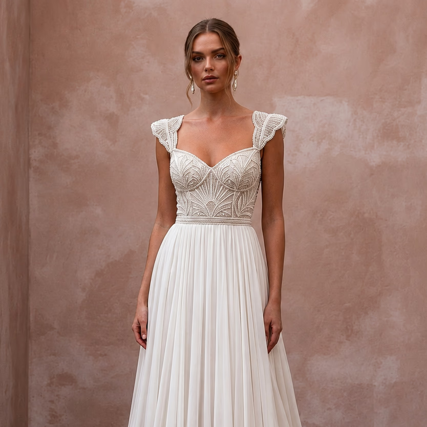 Empire Waist Wedding Dresses with Airy Chiffon Skirts - Apparel & Accessories > Clothing > Wedding & Bridal Party Dresses > Wedding Dresses - Mignonette Bridal