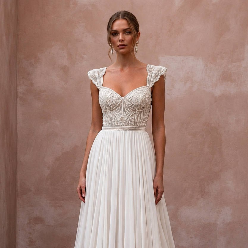 Empire Waist Wedding Dresses with Airy Chiffon Skirts