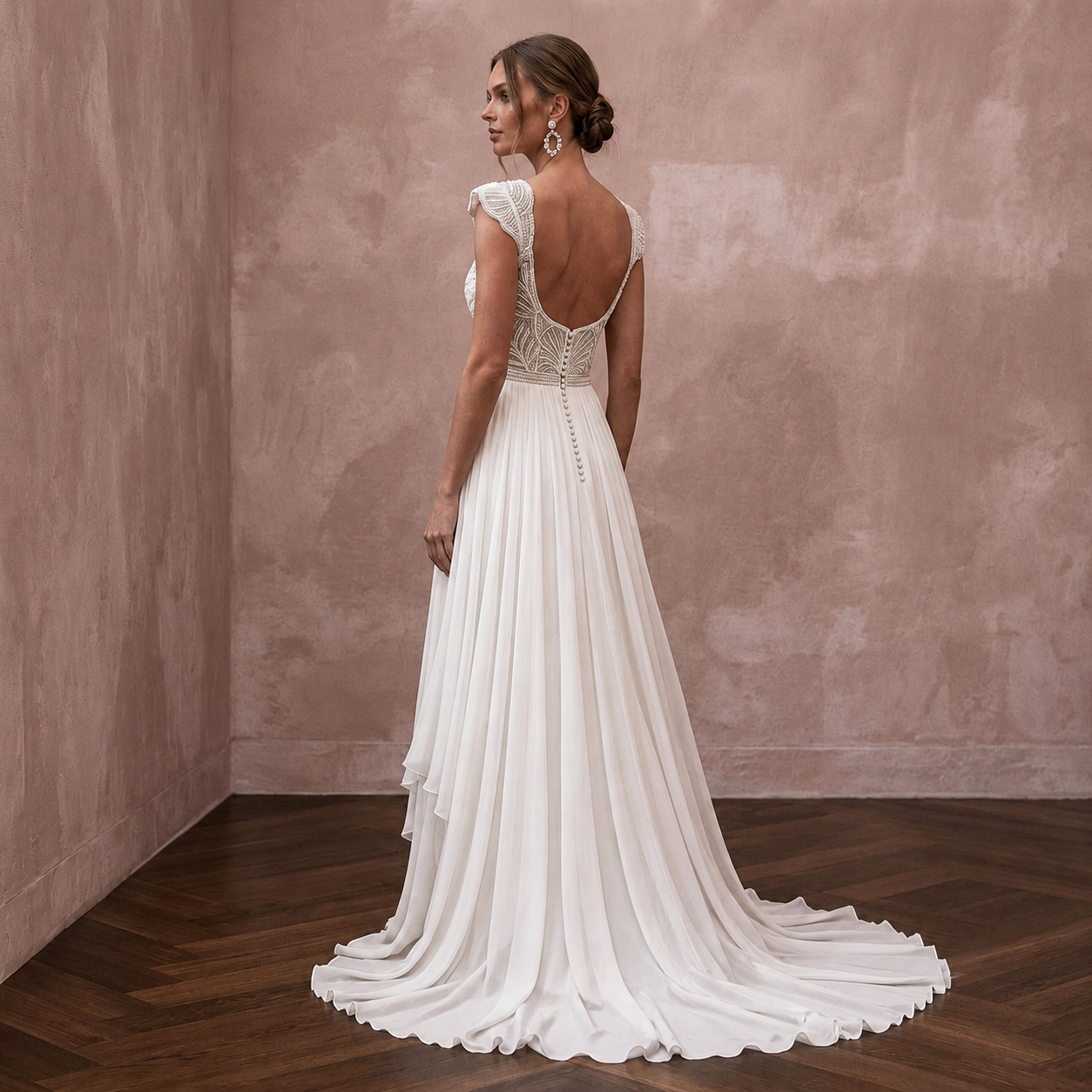 Empire Waist Wedding Dresses with Airy Chiffon Skirts