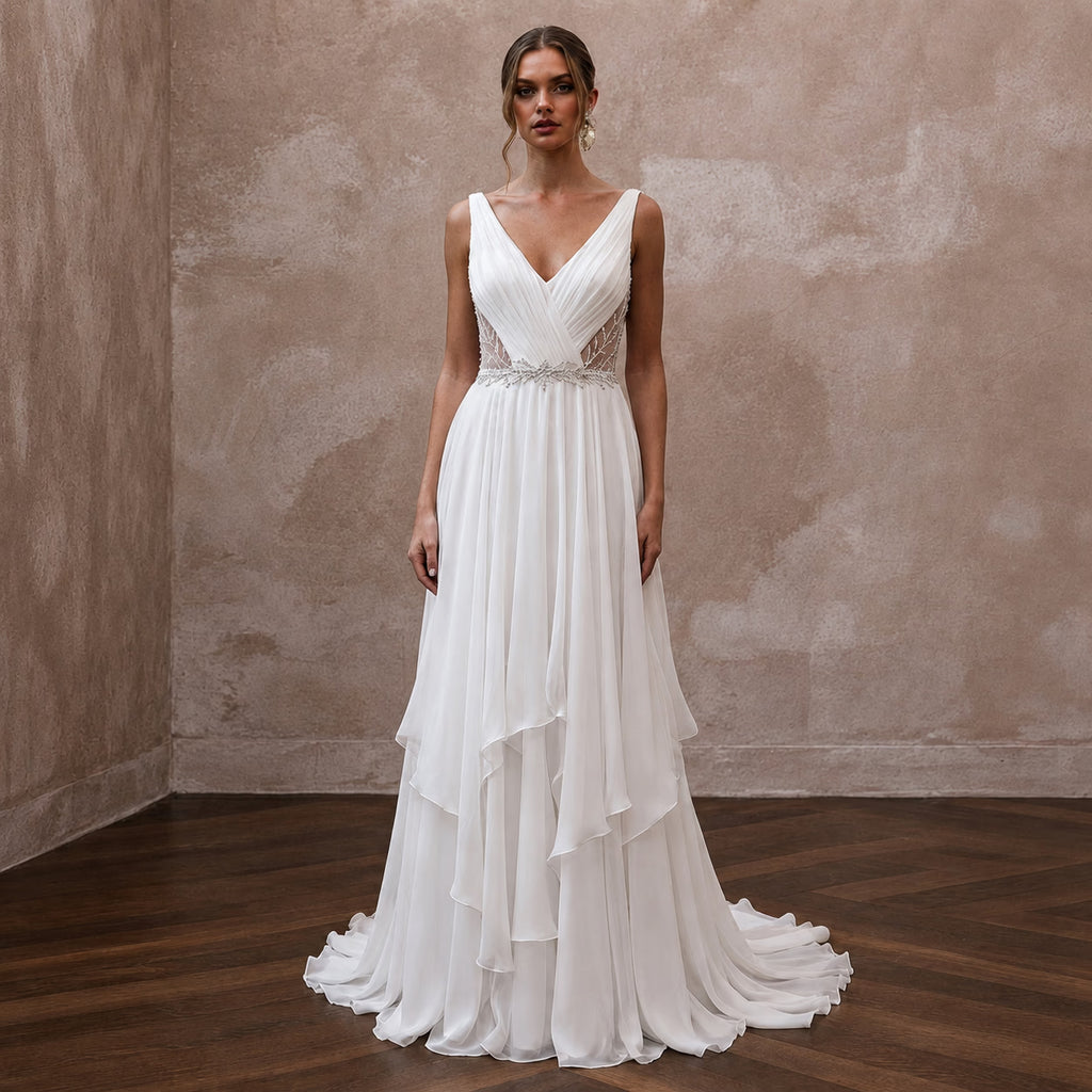 Empire Waist Wedding Dresses with Chiffon Layers - Apparel & Accessories > Clothing > Wedding & Bridal Party Dresses > Wedding Dresses - Mignonette Bridal