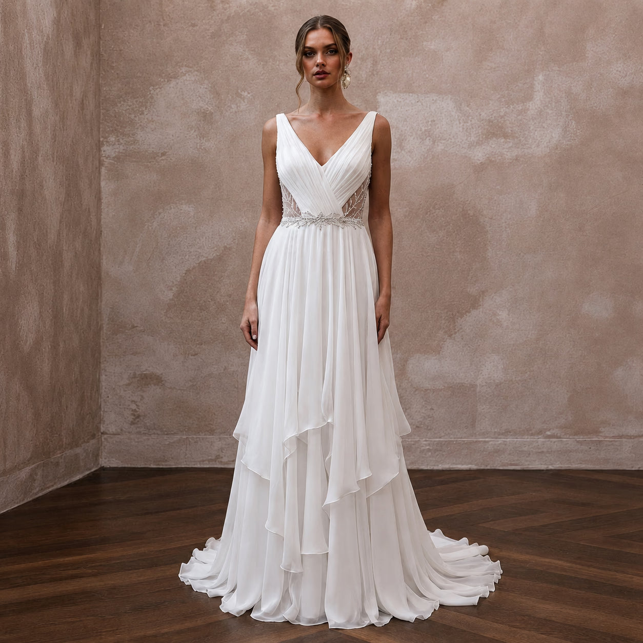 Empire Waist Wedding Dresses with Chiffon Layers - Apparel & Accessories > Clothing > Wedding & Bridal Party Dresses > Wedding Dresses - Mignonette Bridal